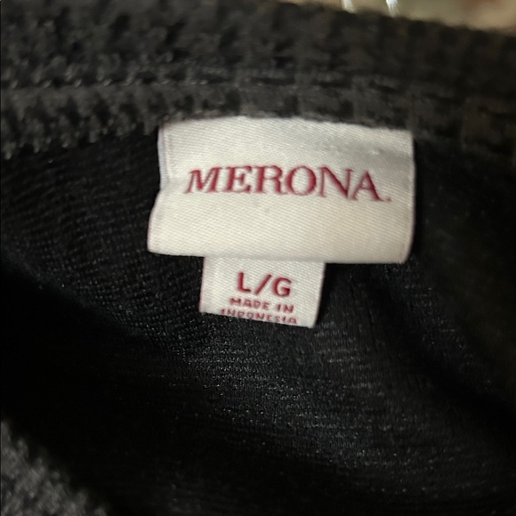 Merona Elegant Black Textured Dress Long Sleeve Flare Bottom Size Large - Picture 2 of 4